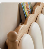 Oak solid wood Milky white kids upholstered bed with soft headboard<