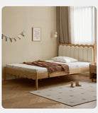 Oak solid wood Milky white kids upholstered bed with soft headboard<