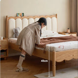 Oak solid wood Milky white kids upholstered bed with soft headboard<