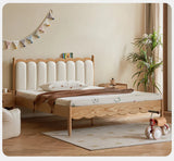 Oak solid wood Milky white kids upholstered bed with soft headboard<