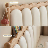 Oak solid wood Milky white kids upholstered bed with soft headboard<