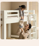 Rubber wood, Beech Solid Wood Children's Bunk Bed Cream Style White.