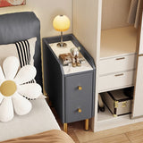 White Narrow Bedside Table - Modern Style with Drawers in Engineered Wood