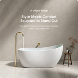 A stylish freestanding bathtub with a sleek design in a modern bathroom setting.