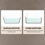 Illustration comparing bathtub designs with different incline angles and comfort levels.
