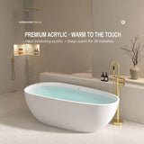 A modern freestanding bathtub placed in a stylish bathroom setting with elegant fixtures.