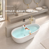 A modern bathtub setup with accessories in a stylish bathroom environment.