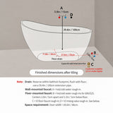 A diagram showing plumbing measurements and specifications for a bathtub installation.