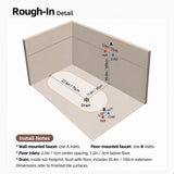 Diagram showing plumbing installation measurements for a bathtub.