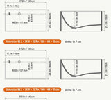 A size chart showing dimensions for furniture pieces.