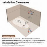 A diagram showing installation details and measurements for a bathroom fixture.