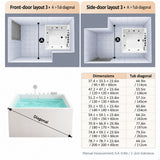 A size chart displaying various bathtub dimensions and corresponding specifications.