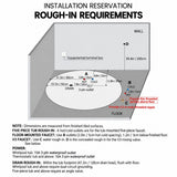A detailed installation reservation diagram showing dimensions and placement for plumbing.