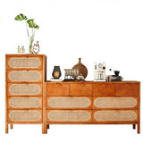 61" Rattan Dresser - 6 Drawers - Cherry Wood - Nordic Style