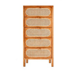 61" Rattan Dresser - 6 Drawers - Cherry Wood - Nordic Style