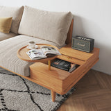 Beige Cotton Linen 3-Seater Sofa with Built-in Storage & Round Arms