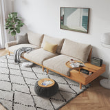 Beige Cotton Linen 3-Seater Sofa with Built-in Storage & Round Arms