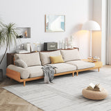 Beige Cotton Linen 3-Seater Sofa with Built-in Storage & Round Arms
