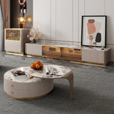 WEHOMZ 2-Piece Modern Round Coffee Table Set with Marble Top, 2 Drawers & Metal Legs