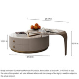 WEHOMZ 2-Piece Modern Round Coffee Table Set with Marble Top, 2 Drawers & Metal Legs