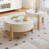 2-Piece Modern Round Nesting Coffee Table Set with a Drawer & 3 Legs