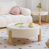 Elegant 2-Piece White Round Nesting Coffee Table Set, Wooden 3-Leg Design with Storage Drawer