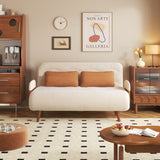 Beige 3-in-1 Convertible Sofa Bed in Cotton Linen & Technology Velvet
