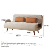 Beige 3-in-1 Convertible Sofa Bed in Cotton Linen & Technology Velvet