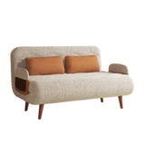 Beige 3-in-1 Convertible Sofa Bed in Cotton Linen & Technology Velvet