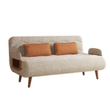 Beige 3-in-1 Convertible Sofa Bed in Cotton Linen & Technology Velvet