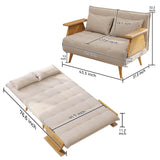 WEHOMZ Beige Folding Sofa Bed 3-in-1 Convertible, Cotton-Linen & Light Wood Armrests