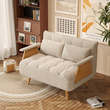 WEHOMZ Beige Folding Sofa Bed 3-in-1 Convertible, Cotton-Linen & Light Wood Armrests