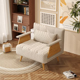 WEHOMZ Beige Folding Sofa Bed 3-in-1 Convertible, Cotton-Linen & Light Wood Armrests