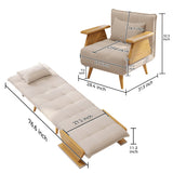 WEHOMZ Beige Folding Sofa Bed 3-in-1 Convertible, Cotton-Linen & Light Wood Armrests