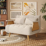 WEHOMZ Beige Folding Sofa Bed 3-in-1 Convertible, Cotton-Linen & Light Wood Armrests