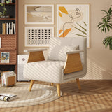 WEHOMZ Beige Folding Sofa Bed 3-in-1 Convertible, Cotton-Linen & Light Wood Armrests