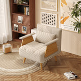 WEHOMZ Beige Folding Sofa Bed 3-in-1 Convertible, Cotton-Linen & Light Wood Armrests
