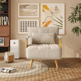 WEHOMZ Beige Folding Sofa Bed 3-in-1 Convertible, Cotton-Linen & Light Wood Armrests
