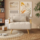 WEHOMZ Beige Folding Sofa Bed 3-in-1 Convertible, Cotton-Linen & Light Wood Armrests