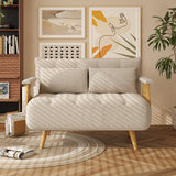 WEHOMZ Beige Folding Sofa Bed 3-in-1 Convertible, Cotton-Linen & Light Wood Armrests
