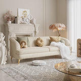 Beige Velvet 3-Seat Sofa with Metal Feet & Tufted Cushions