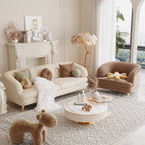 Beige Velvet 3-Seat Sofa with Metal Feet & Tufted Cushions