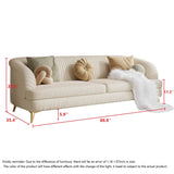 Beige Velvet 3-Seat Sofa with Metal Feet & Tufted Cushions