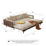 WEHOMZ Walnut 3 Seater Sofa Bed – Modern Japandi Style Convertible Couch with Wooden Frame