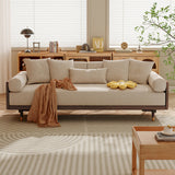 WEHOMZ Walnut 3 Seater Sofa Bed – Modern Japandi Style Convertible Couch with Wooden Frame