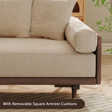 WEHOMZ Walnut 3 Seater Sofa Bed – Modern Japandi Style Convertible Couch with Wooden Frame