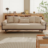WEHOMZ Walnut 3 Seater Sofa Bed – Modern Japandi Style Convertible Couch with Wooden Frame