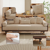 WEHOMZ Walnut 3 Seater Sofa Bed – Modern Japandi Style Convertible Couch with Wooden Frame