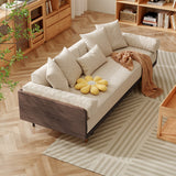 WEHOMZ Walnut 3 Seater Sofa Bed – Modern Japandi Style Convertible Couch with Wooden Frame