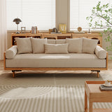 WEHOMZ Walnut 3 Seater Sofa Bed – Modern Japandi Style Convertible Couch with Wooden Frame